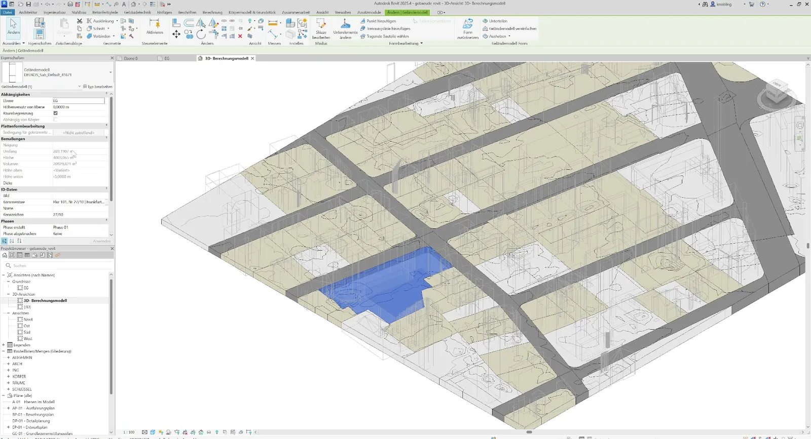 Flurstücke als farbige Toposolids in Revit, Frankfurt